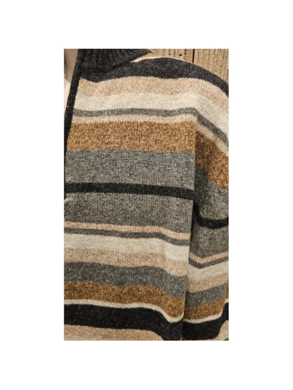 Vintage 100% lambswool Striped Quarter Zip Sweater L Cream Rustic Cabin grandpa